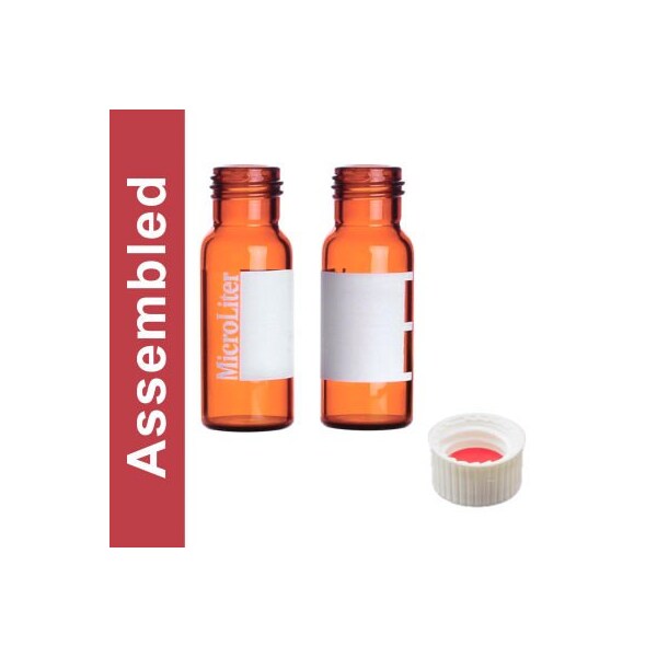 Cp Lab Safety. Wheaton MicroLiter 2ML Amber Screw Thread Vial Kit, PTFE / Silicone, Pre-Cut, 100pk 08-2230W-A - main